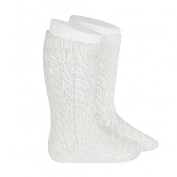 Calcetines Altos Algodón Calado Nata