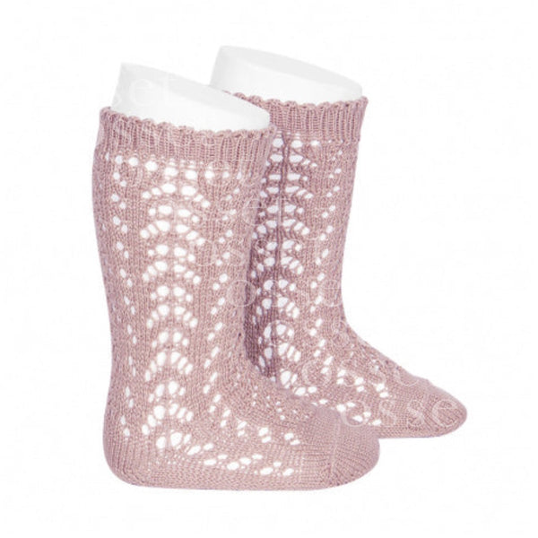 Calcetines Altos Algodón Calado Rosa Palo