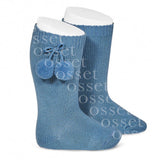 Calcetines Altos Algodón Cálido con Borlas Azul Francia
