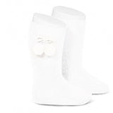 Calcetines Altos Algodón Cálido con Borlas Blanco