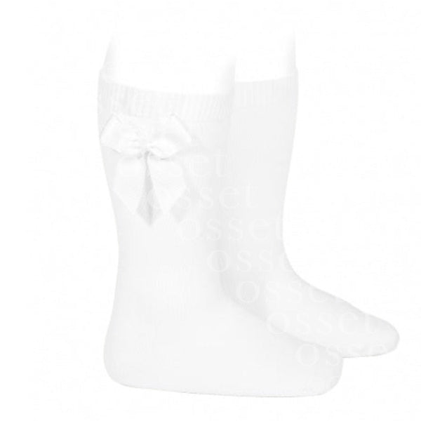 Calcetines Altos Algodón con Lazo Grogén Lateral Blanco