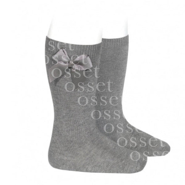 Calcetines Altos Algodón con Lazo Grogén Lateral Gris