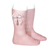 Calcetines Altos Algodón con Lazo Grogén Lateral Rosa Palo