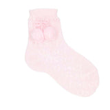 Calcetines Cortos Perlé con Borlas Rosa Bebé
