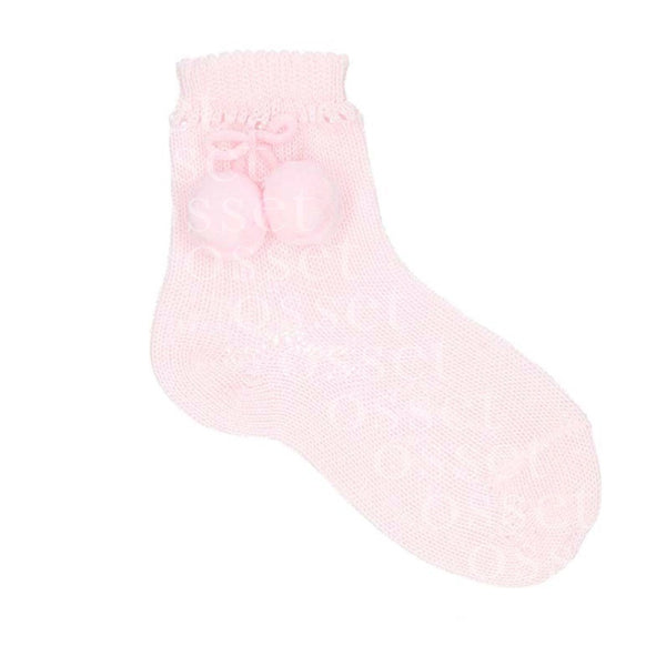 Calcetines Cortos Perlé con Borlas Rosa Bebé